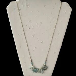 Vintage Natural Blue Stone Necklace Gold Tone Chain.